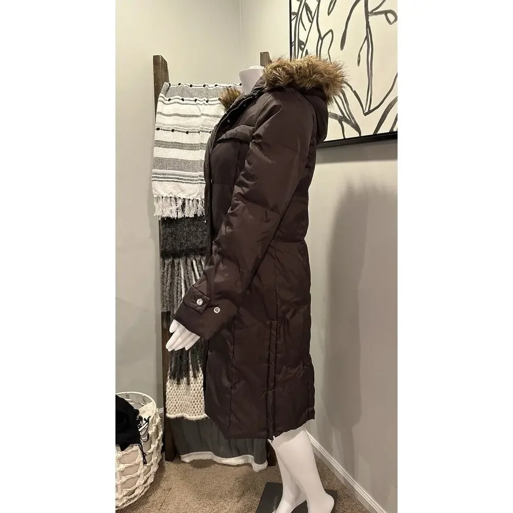 Michael Kors Women’s M Down Puffer Parka Winter Coat Hood With Fur Trim Brown - Picture 2 of 16